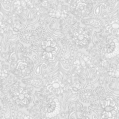 Hand drawn boho style pattern, grey flowers, doodle. Seamless floral pattern-379.
