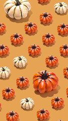 Orange and white pumpkins pattern creative on orange yellow background vertical banner minimal