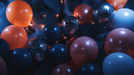 Decorative Balloon Backdrop for Halloween Festival with Space for Text. AI generated illustration