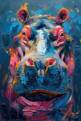 Fototapeta premium Abstract Oil Painting of a Hippopotamus Head