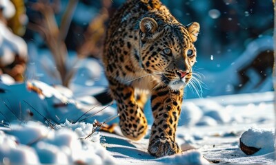 Fototapeta premium Amur Leopard in Vibrant Sunset Light