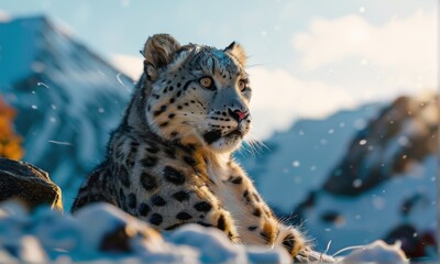 Snow Leopard Resting in Winter