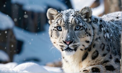 Snow Leopard Resting in Winter