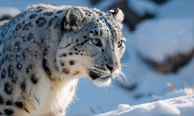 Obraz premium Snow Leopard Resting in Winter