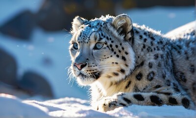 Fototapeta premium Snow Leopard Resting in Winter