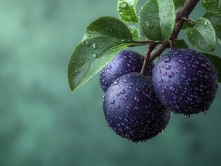 Dreamy 3D Whimsical Jabuticaba with Water Droplets on Branch