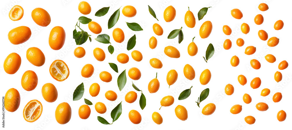 Aufkleber full-depth field of falling kumquat on white background
