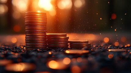 stack of coins Financial, Business Success Concept. 