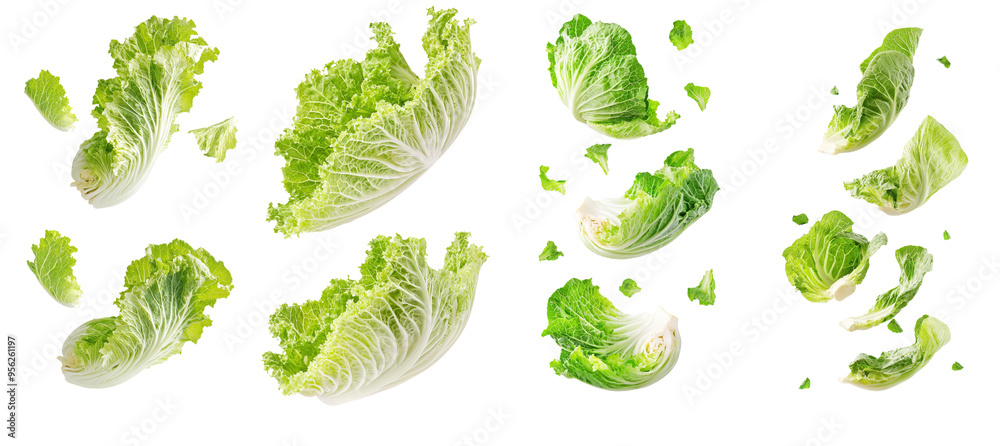 Poster the falling chinese cabbage is isolated on a white background, with a full depth of field