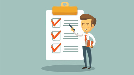 Project Management: Businessman Tracking Completed Tasks on Checklist to Reach Goal