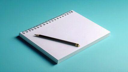 Notebook with Pencil on Blue Background