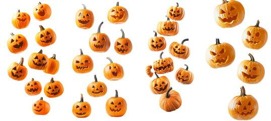 Isolated Halloween pumpkin falling on white background, full depth of field