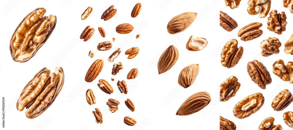 Poster A dropping nutmeg on a white background with the depth of field full