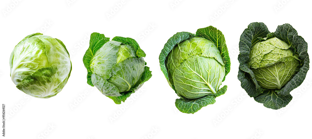 Poster intense depth of field, falling cabbage isolated on white