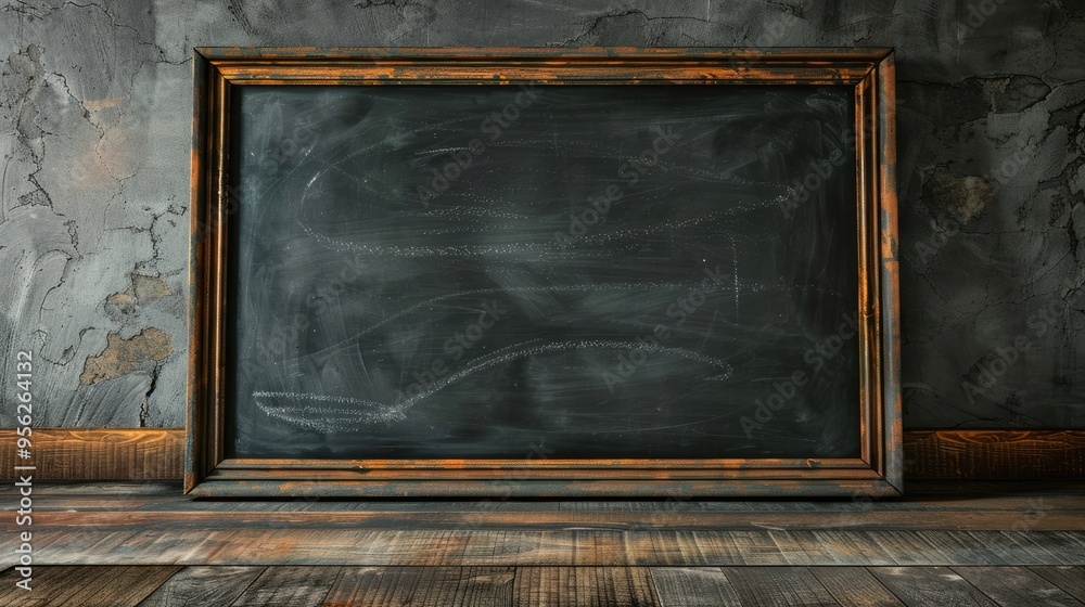 Aufkleber blank blackboard in a frame with chalk