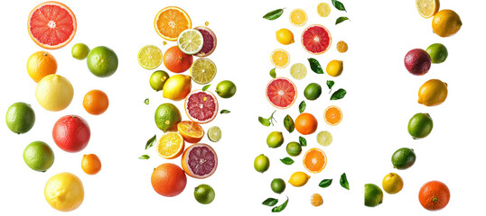 Mixed citrus on white background, fall, lemon, orange, lime, grapefruit.