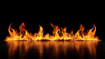 Naklejka premium Fiery inferno with bright flames erupting from the bottom, isolated on a black background for dramatic effect.