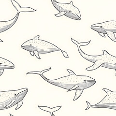 Seamless pattern with whales
