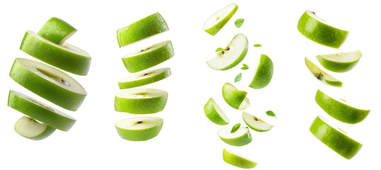 Green juicy apple in full depth of field falling on a white background © Zaleman