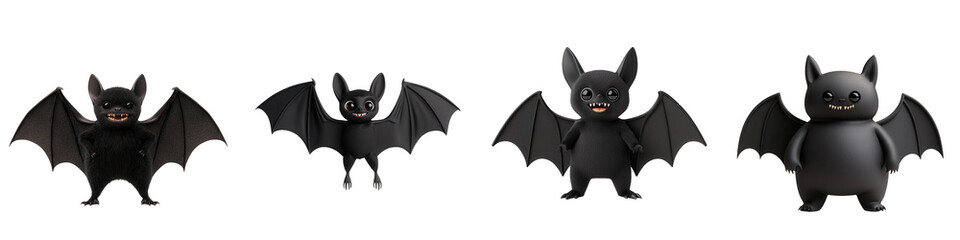 Obraz premium Playful cartoon bats with expressive poses, perfect for Halloween or children's themes. Add a whimsical touch to your designs. isolated on a transparent background