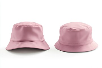 Two pink bucket hats displayed from different angles.
