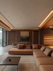 Modern Living Room with Sectional Sofa and City View