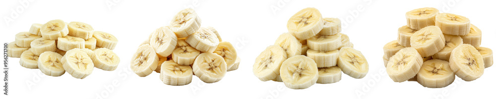 Aufkleber an isolated banana slice with peeled fruit on a white background with full depth of field.