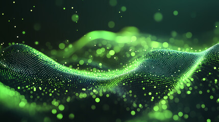 Abstract background of green rays particles