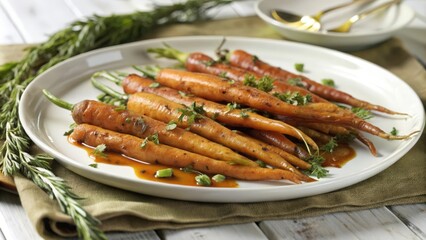 Glazed Carrots with Herbs and a White Plate