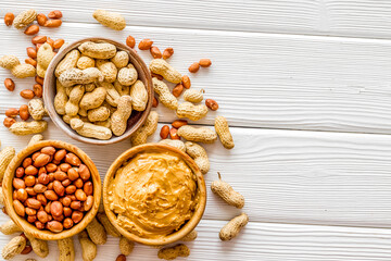 nuts in bowl for peanut butter for cooking breakfast at home on