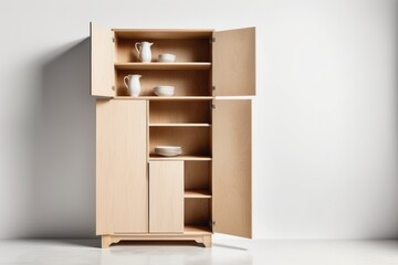 Fototapeta premium A wooden wardrobe with drawers and shelves