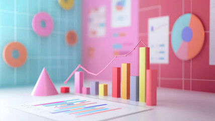 Data analysis process, abstract charts and graphs, 3D illustration