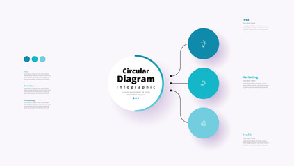 Modern minimalist elegant clean circular 3 steps editable diagram infographic design template vector	