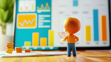 Predictive sales analysis, person forecasting with data charts, 3D illustration