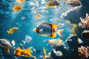 Naklejka premium A Colorful Fish Swimming in a Tropical Aquarium