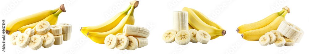 Poster Isolated banana bunch with depth of field over a white background