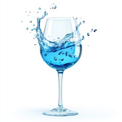 Blue Water Splashing in Wine Glass