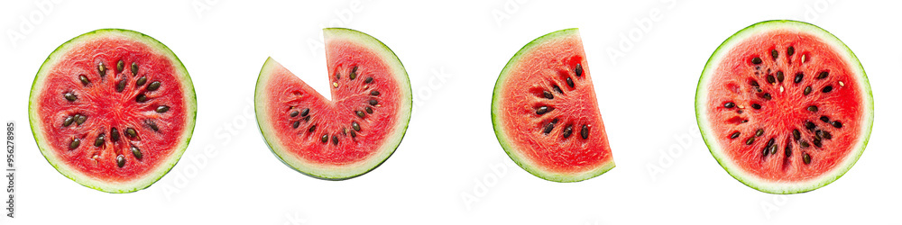 Aufkleber the top view of sliced watermelon on white background, isolated from the rest of the background