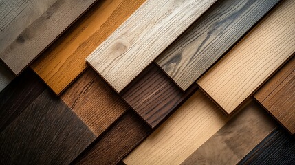 Various Wood Floor Samples Showcasing Different Textures and Finishes in a Variety of Natural Tones for Interior Design Inspiration