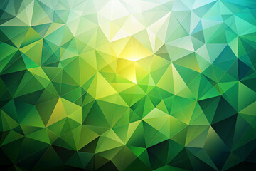 Obraz premium Vibrant Green Polygonal Surface with Light Gradient Highlights and Dimensional Triangles