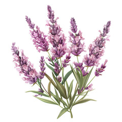 Naklejka premium Vintage illustration of a Lavender , flowering plant with delicate white blossoms and lush green leaves, perfect for botanical art,PNG transparent background