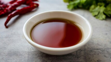 Fish sauce in a white cup on cement background