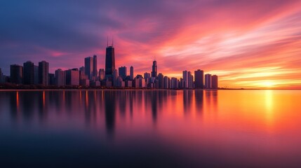 Fototapeta premium Chicago Skyline Sunset Reflection