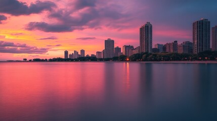 Fototapeta premium City Skyline Sunset Reflection in Water