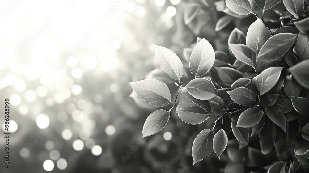 Poster 3d rendering of soft light bokeh effects created by leaves in a natural spring abstract background m