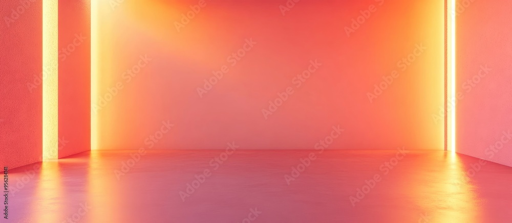 Poster 3d rendering of an empty room wall in peach color featuring a minimalistic abstract apricot backgrou