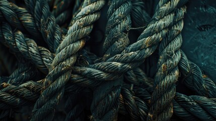 Fototapeta premium Fragment of an old ship s rope cable Close up Texture