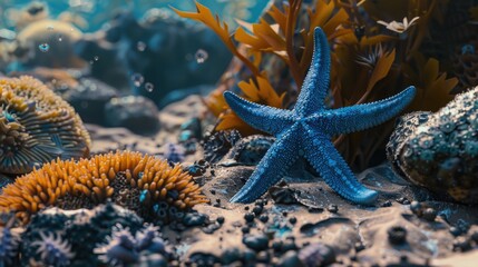 Single blue starfish on a dead coral reef Dynamite fishing and other destructive practices are having a damaging effect on the earths coral reef systems