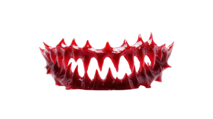Closeup of bloody vampire fangs