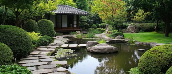 Fototapeta premium garden with pond in asian style